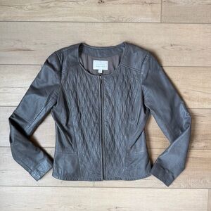 Hinge Gray Quilted Leather Jacket Designed in Seattle Zip Front Peplum Size M